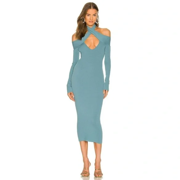 Michael Costello | Dresses | Michael Costello X Revolve Lora Blue Halter  Midi Dress | Poshmark